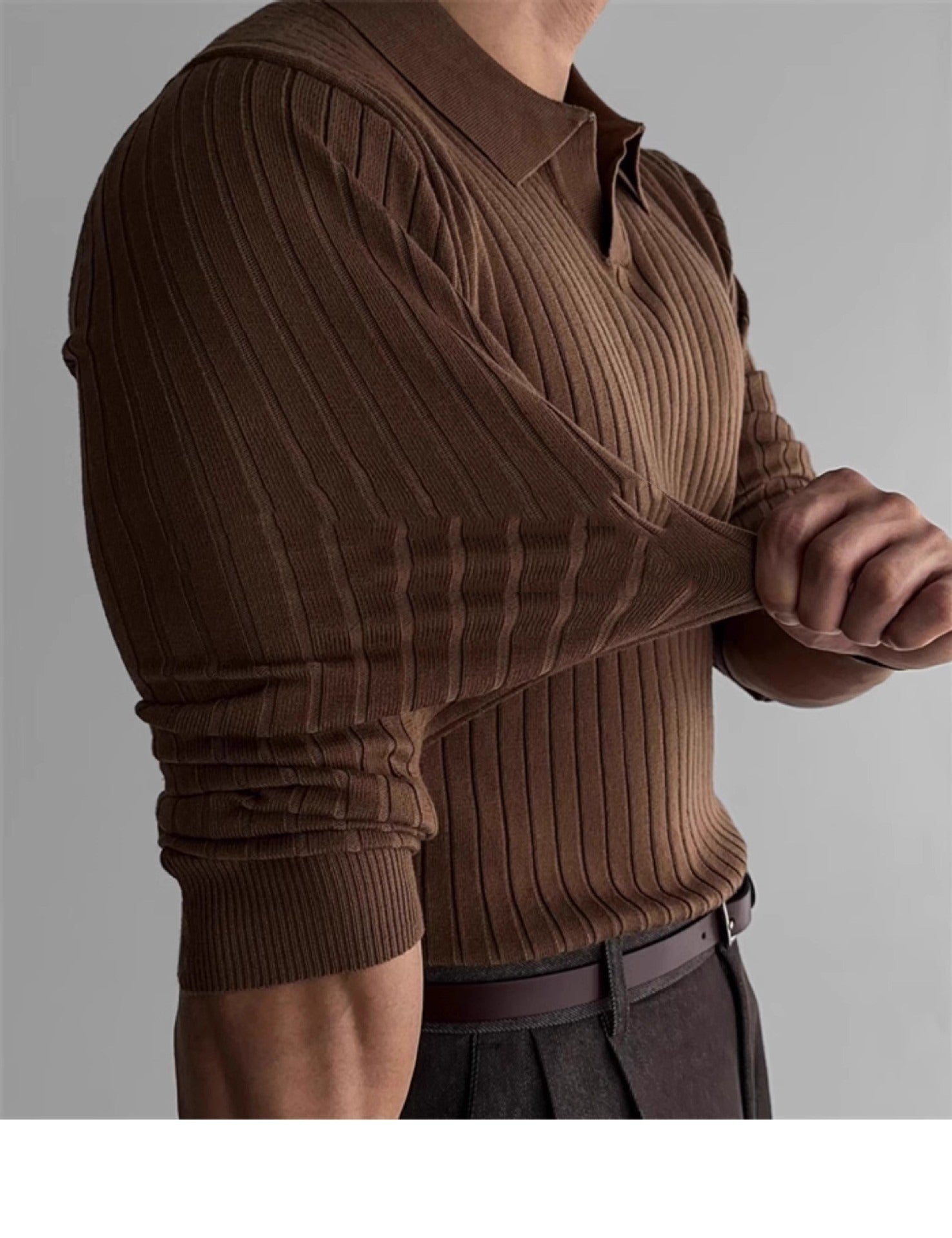 Herren-Rippenstrickpullover, Polokragen, schmale Passform - Bruno