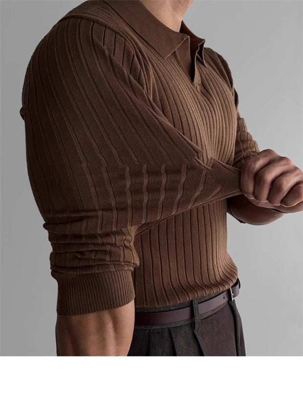 Herren-Rippenstrickpullover, Polokragen, schmale Passform - Bruno