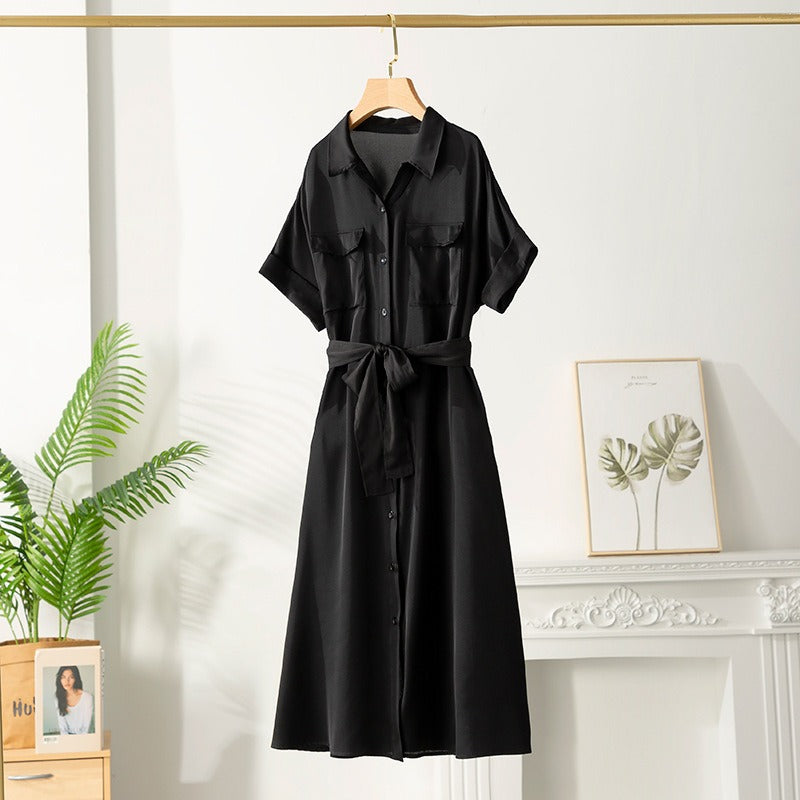 Midikleid aus Satin mit Hemdgürtel für Damen - Gabriela