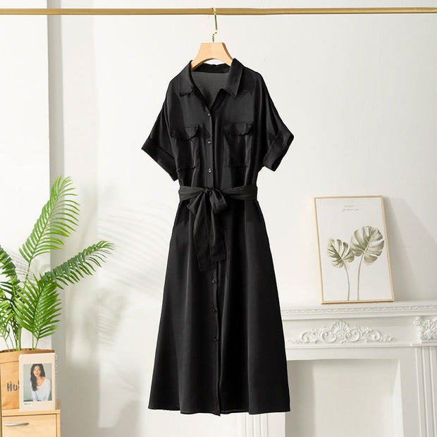 Midikleid aus Satin mit Hemdgürtel für Damen - Gabriela