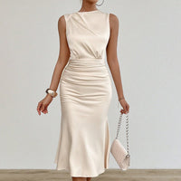 Robe midi drapée en satin pour femme, style ajusté - Julieta