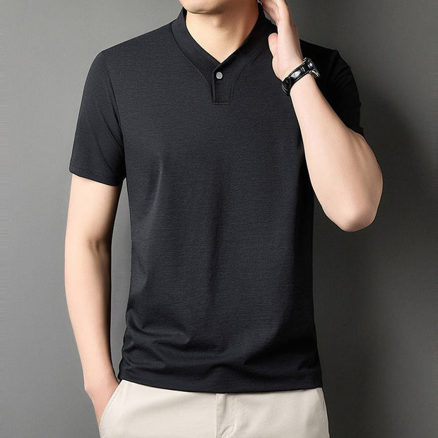 T-shirt homme en coton stretch avec col mao - Adrien