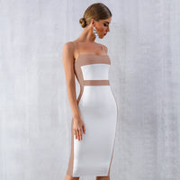 Robe midi pour femme à fines bretelles et design bicolore - Teresa