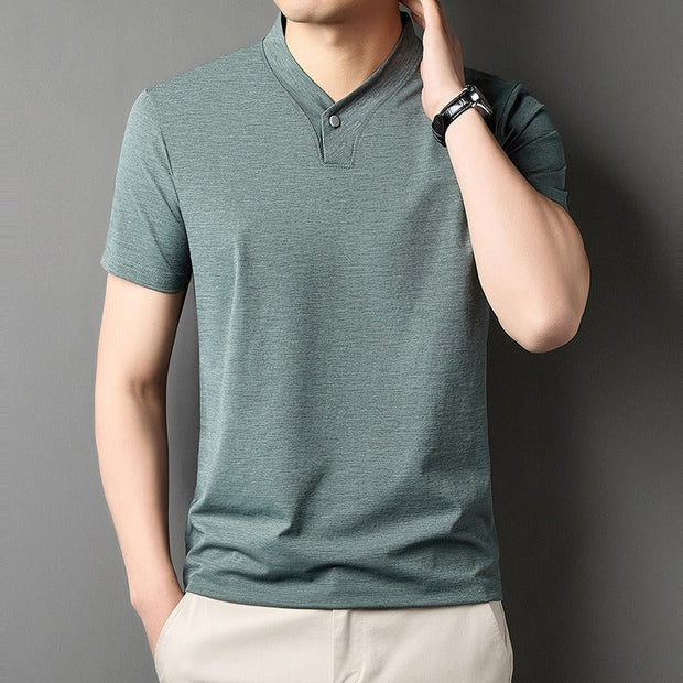 T-shirt homme en coton stretch avec col mao - Adrien