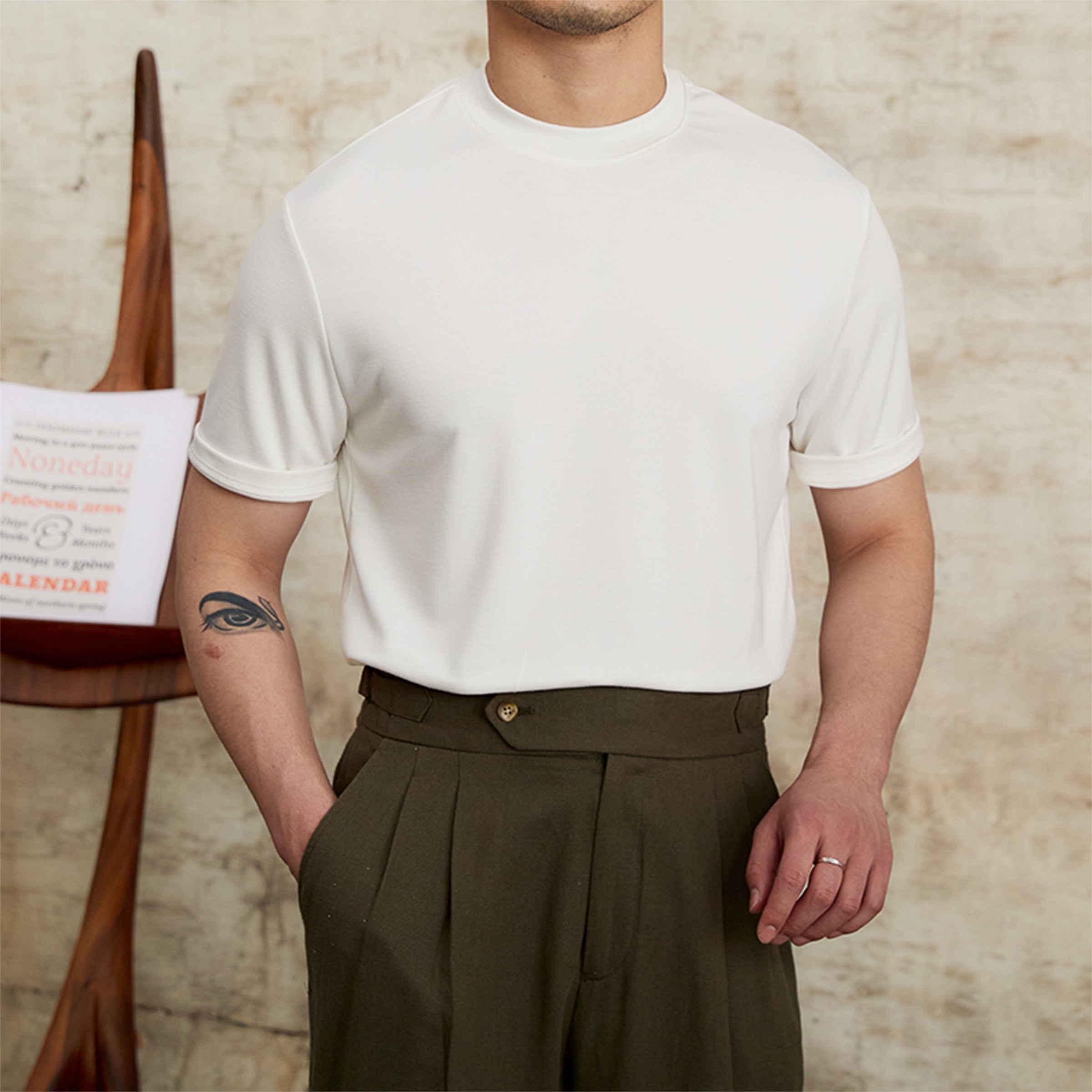 Herren-T-Shirt weiches Stretchgewebe klassischer Schnitt - Elias