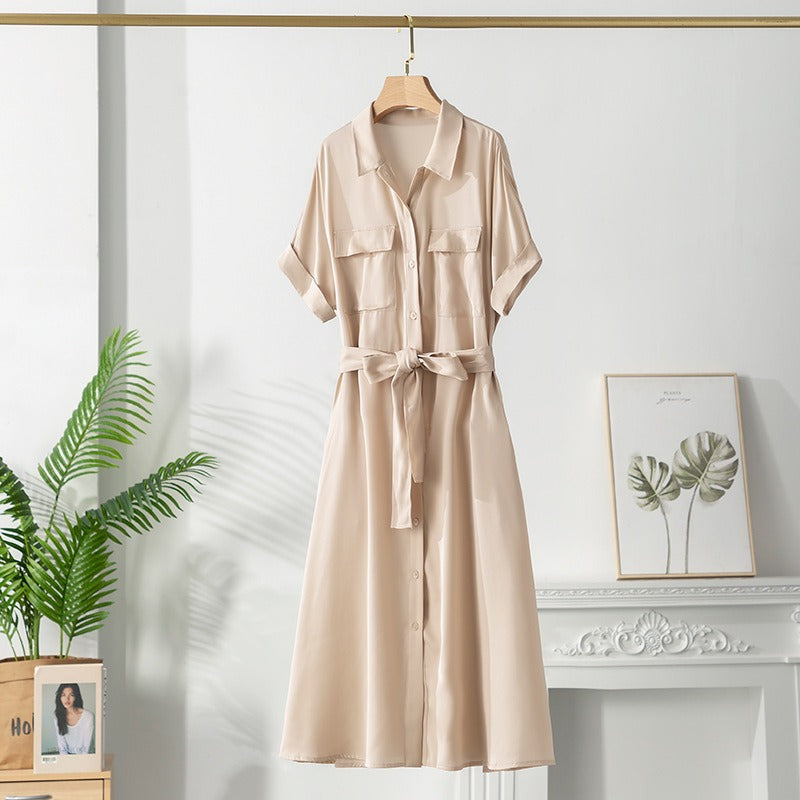 Midikleid aus Satin mit Hemdgürtel für Damen - Gabriela