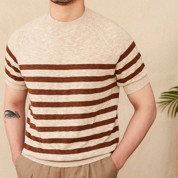 T-shirt à rayures horizontales en maille fine pour homme - Benoît