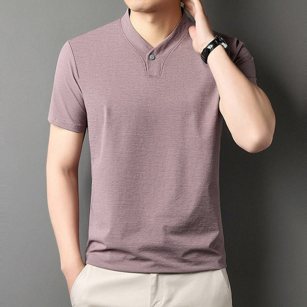 T-shirt homme en coton stretch avec col mao - Adrien