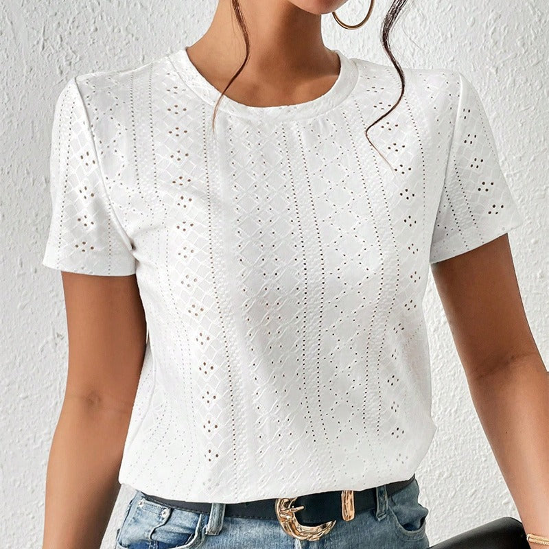 Damen T-Shirt Baumwolle Stickerei Rundhals - Livia