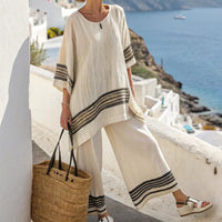Parure de lin à larges rayures style méditerranéen pour femme - Danae