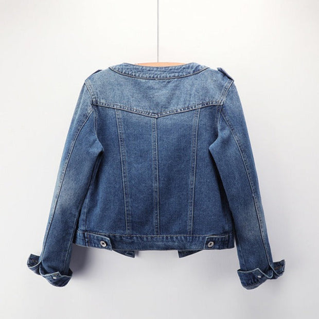 Veste en jean pour femme, col rond, poches avant - Hila