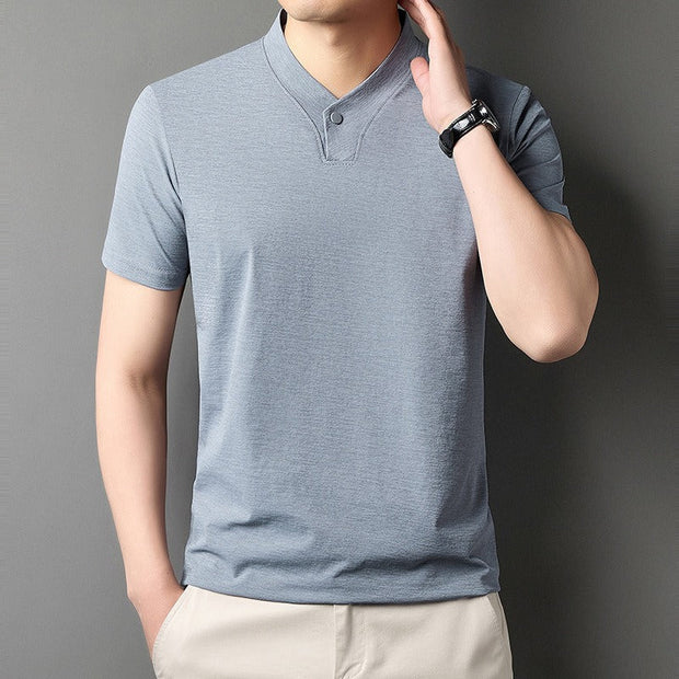 T-shirt homme en coton stretch avec col mao - Adrien
