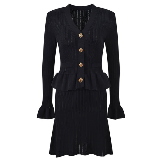 Robe en maille avec boutons bijoux - Mireille