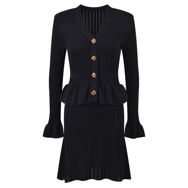 Robe en maille avec boutons bijoux - Mireille