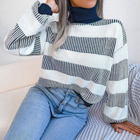 Breit gestreifter Damen-Rollkragenpullover - Elsy