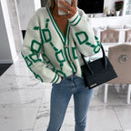 Jacquard-Strickjacke für Damen mit geometrischem Print in buntem Stil - Ninelle