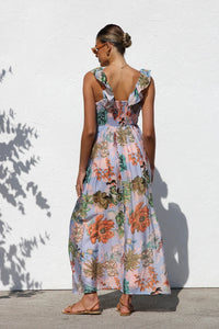 Robe longue femme imprimé abstrait décolleté profond - Dalira