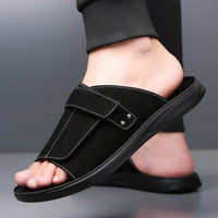 Sandales en croûte de cuir pour hommes, à bout ouvert et à large bride - Jose
