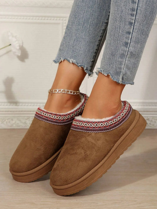 Chaussons en suède en peluche pour femme