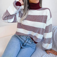 Breit gestreifter Damen-Rollkragenpullover - Elsy