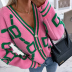 Jacquard-Strickjacke für Damen mit geometrischem Print in buntem Stil - Ninelle