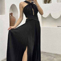 Robe longue plissée en satin à coupe asymétrique pour femme - Natalia