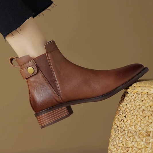Flache Damenstiefel mit Gummizug im Chelsea-Stil aus Leder - Keira