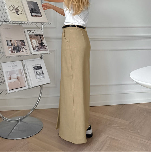 Jupe longue de femme, taille haute, fendue sur le devant, style droit - Julieta