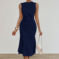 Robe midi drapée en satin pour femme, style ajusté - Julieta