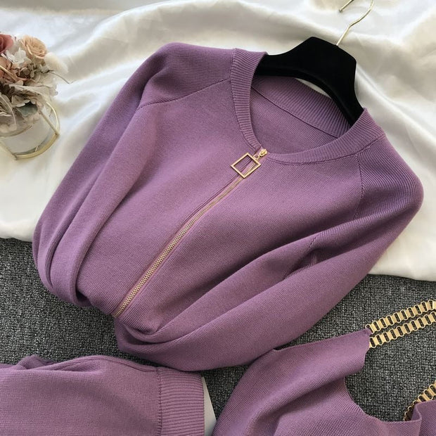 Veste tricotée pour femme avec zip métallique col rond - Nysse