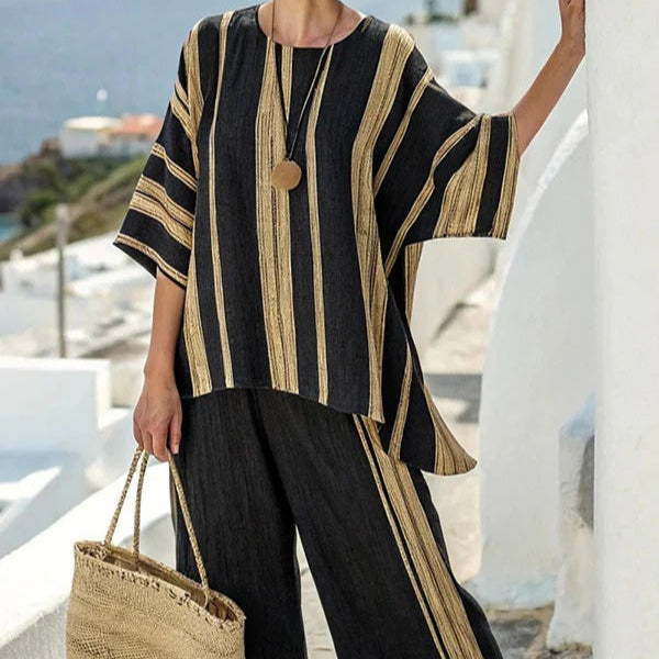 Parure de lin à larges rayures style méditerranéen pour femme - Danae