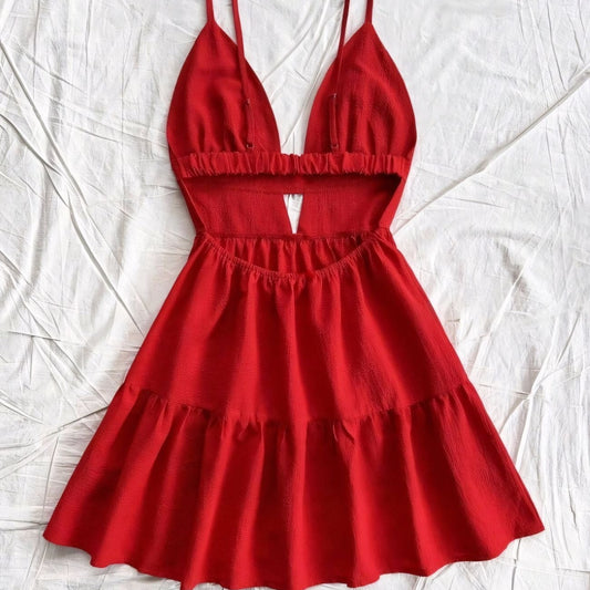 Robe courte pour femme avec bretelles plissées à motif animalier - Enara