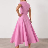 Ensemble deux pièces pour femme, haut boutonné et jupe midi évasée - Valeria