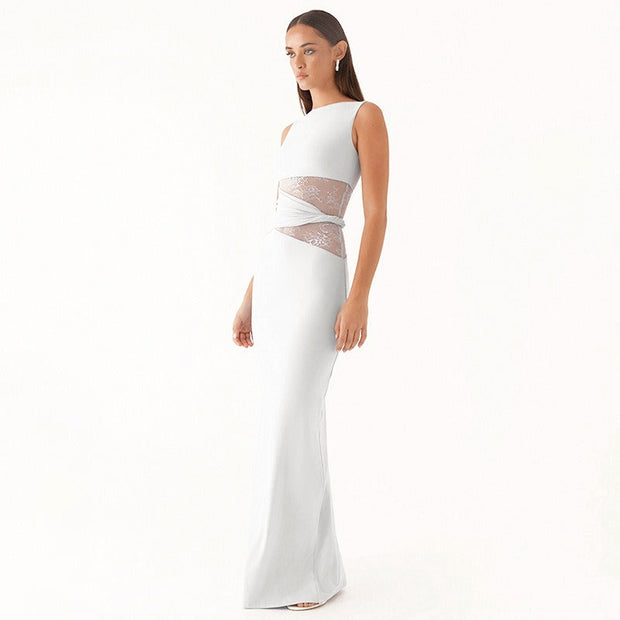 Robe longue sans manches en dentelle transparente - Leontina