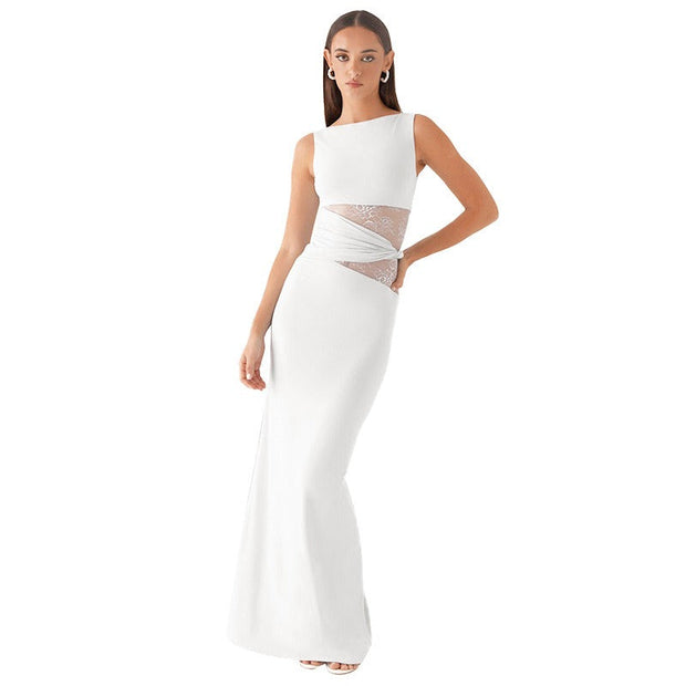 Robe longue sans manches en dentelle transparente - Leontina