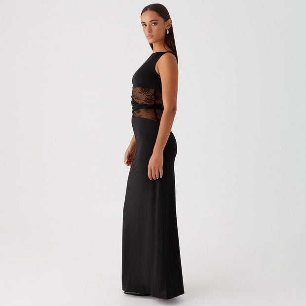 Robe longue sans manches en dentelle transparente - Leontina