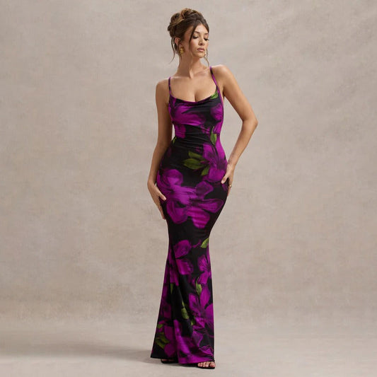 Robe longue et ajustée avec bretelles à imprimé floral - Delia