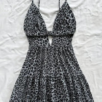 Robe courte pour femme avec bretelles plissées à motif animalier - Enara