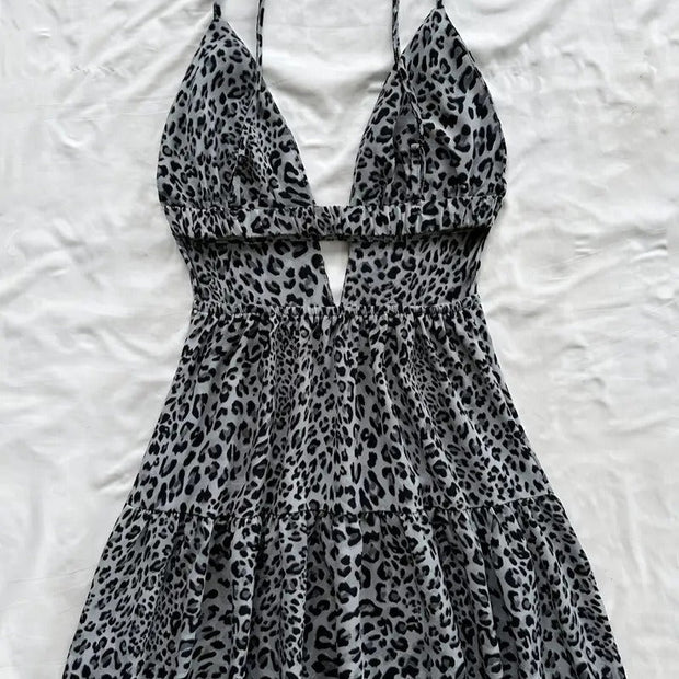 Robe courte pour femme avec bretelles plissées à motif animalier - Enara