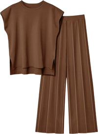 Ensemble top sans manche fluide et pantalon à plis - Oriane