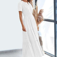 Damen Plissee Midikleid mit kurzen Ärmeln im Bohème-Stil - Lorena