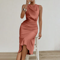 Robe midi drapée en satin pour femme, style ajusté - Julieta
