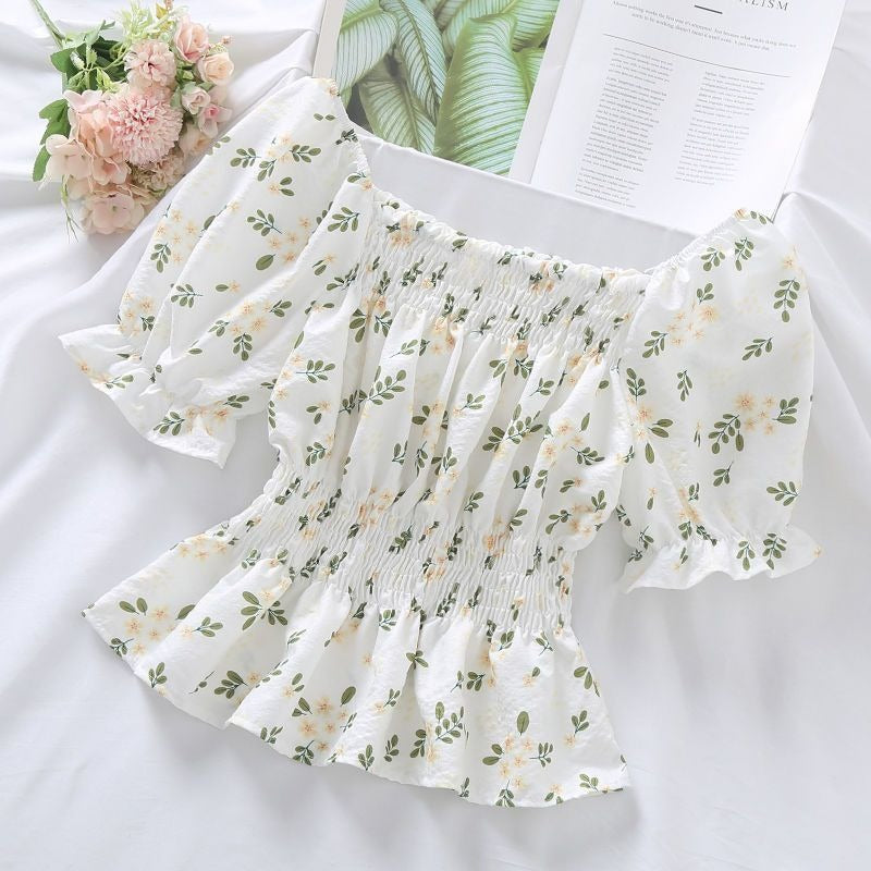 Damenbluse mit Wabenmuster und Puffärmeln im romantischen Stil - Lía