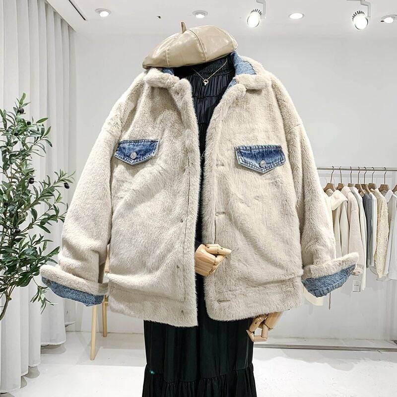 Damen-Jeansjacke in Übergröße mit Fleece-Futter - Maelis