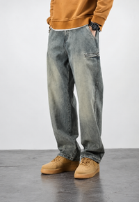 Jean homme coupe ample, effet délavé, coupe droite - Roderik