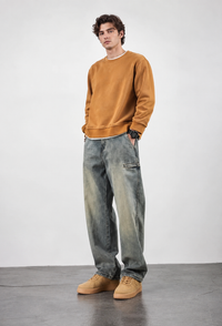 Jean homme coupe ample, effet délavé, coupe droite - Roderik