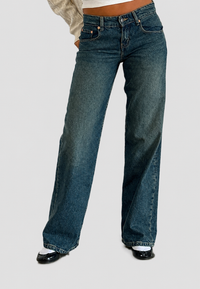 Jean droit taille basse pour femme, effet délavé - Ulla