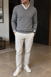 Herren-Strickpullover mit V-Ausschnitt und langen Ärmeln – Orsino