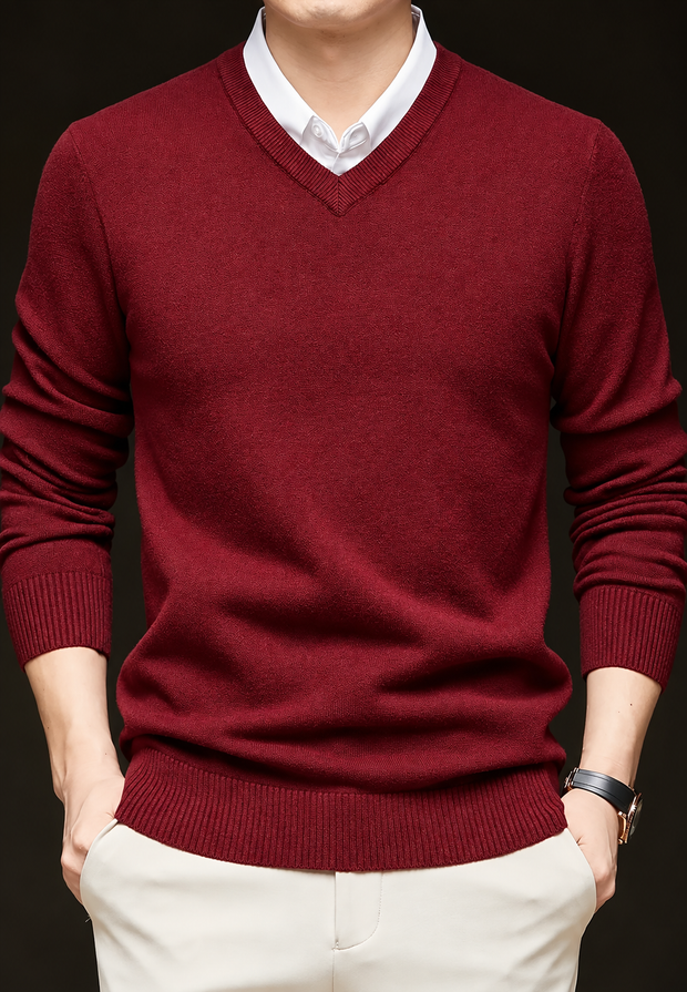 Herren-Strickpullover mit V-Ausschnitt und langen Ärmeln – Orsino