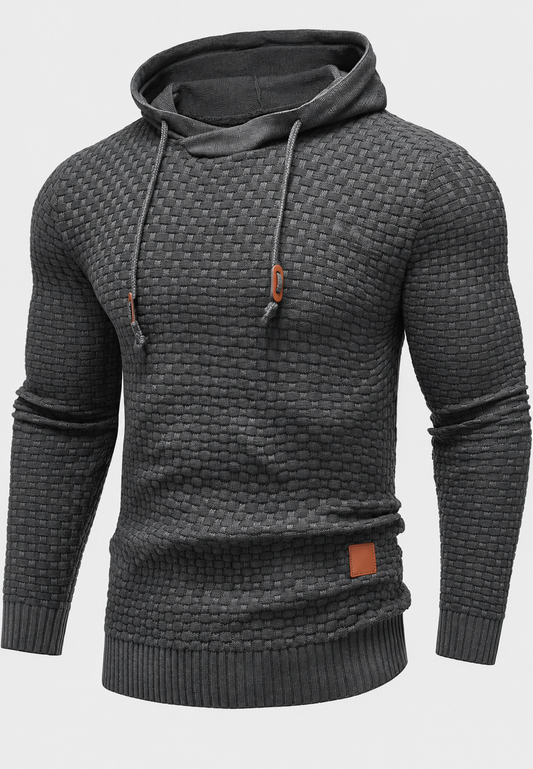 Herrenpullover mit Kapuze, strukturierter Strick und Kordelzug – Ronan